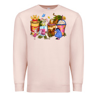 Pale Pink cartoon characters coffee cups Premium Sweatshirt - Zillion Design Studio
