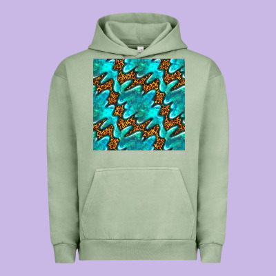 Turquoise Leopard Seamless Pattern Urban Hoodie Designed By Bundleandbundleshop