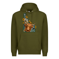 Army Green idaho map long haired cow Premium Hoodie - Jasminsmagicworld