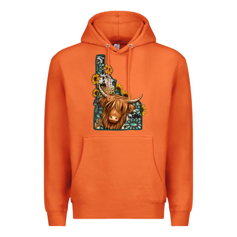 Idaho Map Long Haired Cow Premium Hoodie by Jasminsmagicworld | Teevron