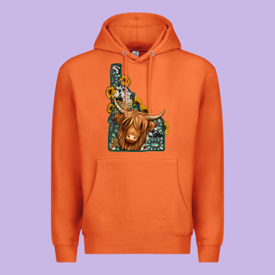 Idaho Map Long Haired Cow Premium Hoodie Designed By Jasminsmagicworld