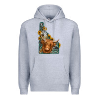 Heather Grey idaho map long haired cow Premium Hoodie - Jasminsmagicworld
