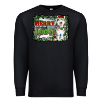 Black merry and bright husky farm  background Premium Sweatshirt - RanaPortraitStore