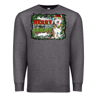 Charcoal Heather merry and bright husky farm  background Premium Sweatshirt - RanaPortraitStore