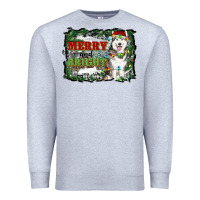 Heather Grey merry and bright husky farm  background Premium Sweatshirt - RanaPortraitStore