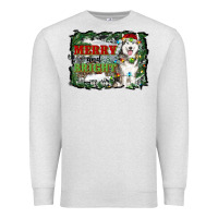 Oatmeal Heather merry and bright husky farm  background Premium Sweatshirt - RanaPortraitStore