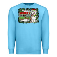Ocean Blue merry and bright husky farm  background Premium Sweatshirt - RanaPortraitStore