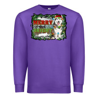 Purple merry and bright husky farm  background Premium Sweatshirt - RanaPortraitStore