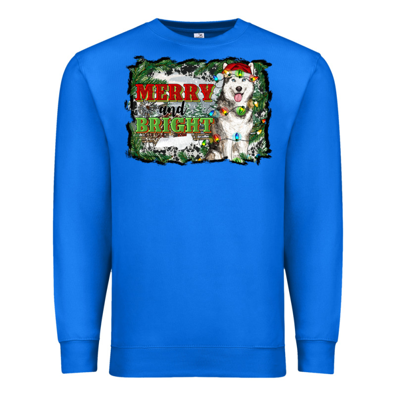 Merry And Bright Husky Farm  Background Premium Sweatshirt by RanaPortraitStore | Teevron