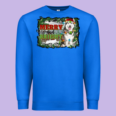 Merry And Bright Husky Farm  Background Premium Sweatshirt Designed By Ranaportraitstore