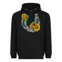 Black horseshoe cowhide and sunflowers Heavyweight Hoodie - texasbilliewilder