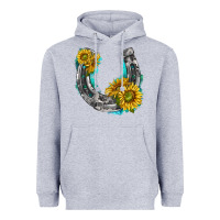 Heather Grey horseshoe cowhide and sunflowers Heavyweight Hoodie - texasbilliewilder