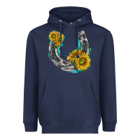 Navy horseshoe cowhide and sunflowers Heavyweight Hoodie - texasbilliewilder