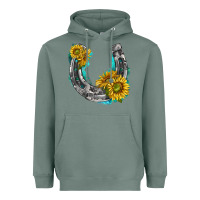 Sage horseshoe cowhide and sunflowers Heavyweight Hoodie - texasbilliewilder