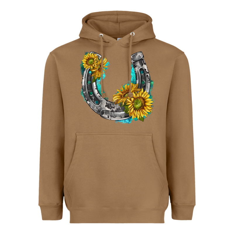 Horseshoe Cowhide And Sunflowers Heavyweight Hoodie by texasbilliewilder | Teevron