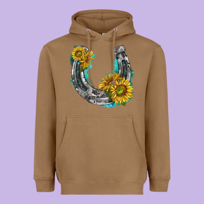 Horseshoe Cowhide And Sunflowers Heavyweight Hoodie Designed By Texasbilliewilder