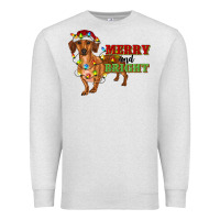 Oatmeal Heather merry and bright dachshund Premium Sweatshirt - RanaPortraitStore