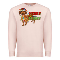 Pale Pink merry and bright dachshund Premium Sweatshirt - RanaPortraitStore