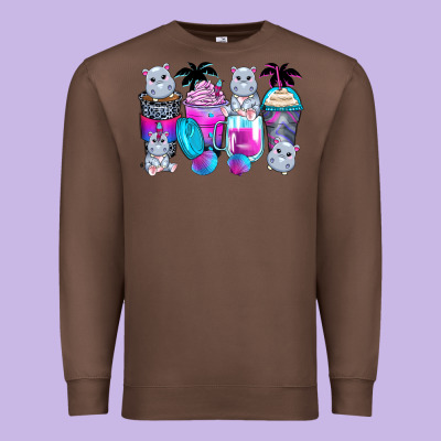 Hippopotamus Coffee Cups Premium Sweatshirt Designed By Zillion Design Studio