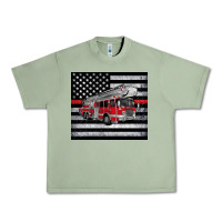 Oil Green thin red line American flag fire truck Urban Heavy Tee - Artiststas