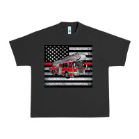 Pigment Black thin red line American flag fire truck Urban Heavy Tee - Artiststas