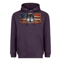 Plum Wolf with american flag and leopard Heavyweight Hoodie - RanaPortraitStore