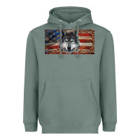 Sage Wolf with american flag and leopard Heavyweight Hoodie - RanaPortraitStore
