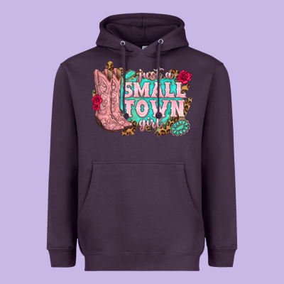 Just A Small Town Girl Cowgirl Boots Heavyweight Hoodie Designed By Texasbilliewilder