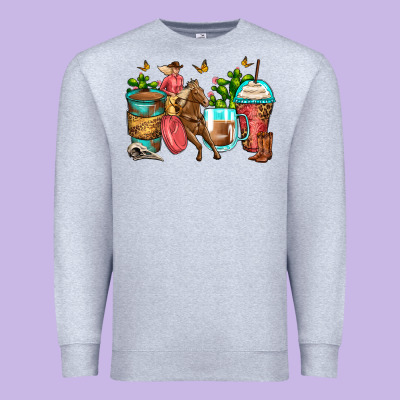 Cowgirl Coffee Cups Premium Sweatshirt Designed By Zillion Design Studio