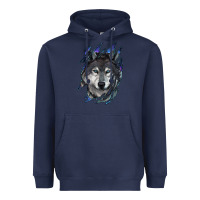 Navy Wolf scratch mark Heavyweight Hoodie - RanaPortraitStore