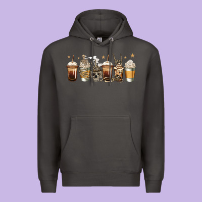 Skeleton Coffee Cups Premium Hoodie Designed By Jasminsmagicworld