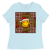 Baby Blue Christmas smiley face Ladies Tee - BarkalooDesign