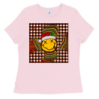 Bubblegum Pink Christmas smiley face Ladies Tee - BarkalooDesign
