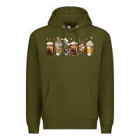 Army Green skeleton coffee cups Premium Hoodie - Jasminsmagicworld