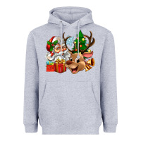 Heather Grey santa and reindeer Heavyweight Hoodie - Zillion Design Studio