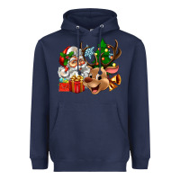 Navy santa and reindeer Heavyweight Hoodie - Zillion Design Studio