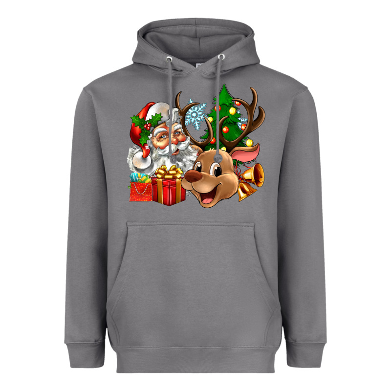 Santa And Reindeer Heavyweight Hoodie by Zillion Design Studio | Teevron