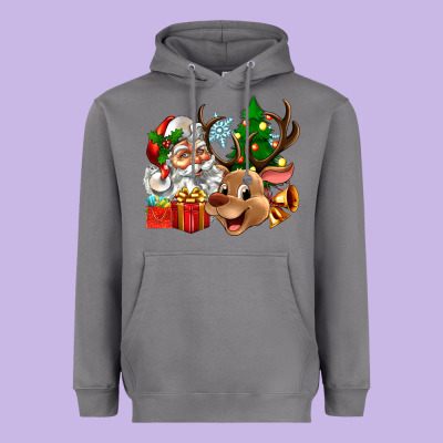 Santa And Reindeer Heavyweight Hoodie Designed By Zillion Design Studio