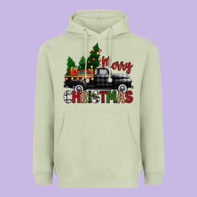 Merry Christmas With Black Truck Heavyweight Hoodie Designed By Zillion Design Studio