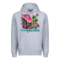 Heather Grey cowgirl vibes with boots and gun Premium Hoodie - AdoDesignShop