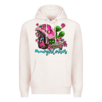 Pale Pink cowgirl vibes with boots and gun Premium Hoodie - AdoDesignShop