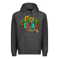 Charcoal Heather yeehaw and cactus with horseshoe Premium Hoodie - AdoDesignShop