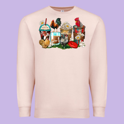 Rooster Coffee Cups Premium Sweatshirt Designed By Zillion Design Studio