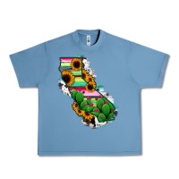 Pebble Blue California Map Sunflower Cactus Serape Urban Heavy Tee - RanaPortraitStore