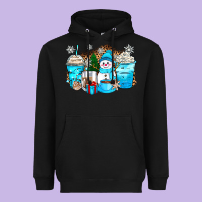 Winter Snowman Coffee Cups Heavyweight Hoodie Designed By Zillion Design Studio