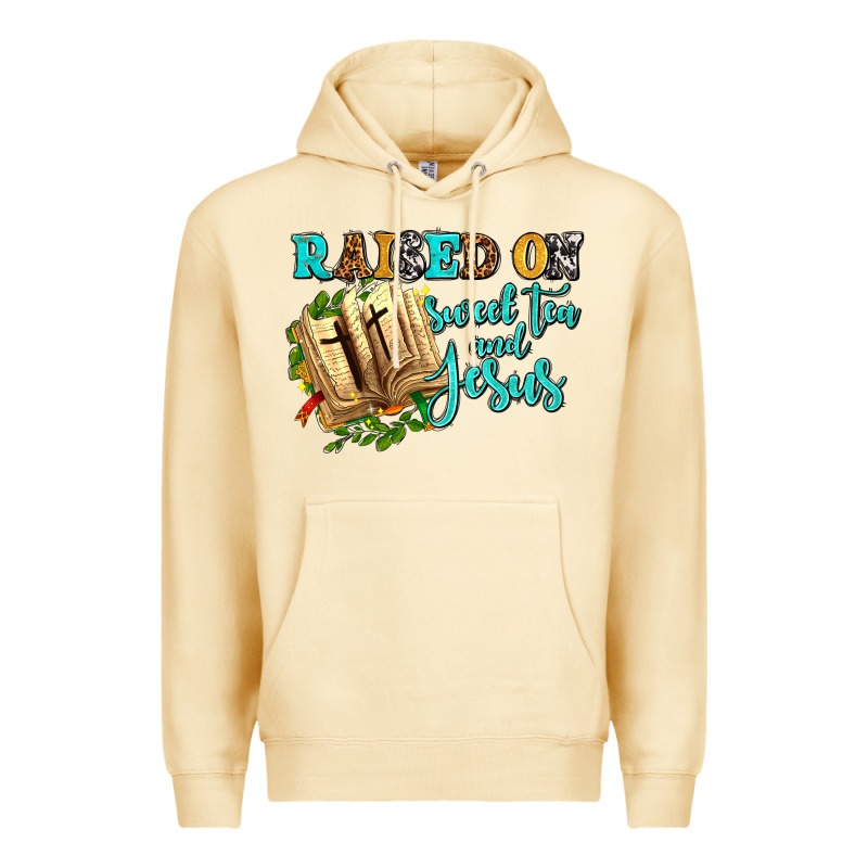 Raised On Sweet Tea And Jesus Premium Hoodie by AdoDesignShop | Teevron