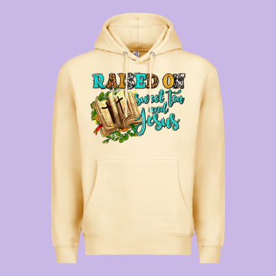 Raised On Sweet Tea And Jesus Premium Hoodie Designed By Adodesignshop