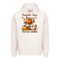 Pale Pink pumpkin kisses harvest wishes Premium Hoodie - BundleAndBundleShop