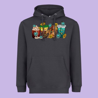 Western Rodeo Coffee Cup Heavyweight Hoodie Designed By Texasbilliewilder