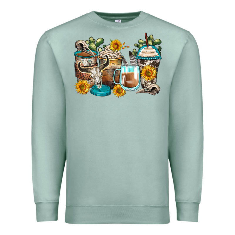 Bull Skull Coffee Cups Premium Sweatshirt by Zillion Design Studio | Teevron